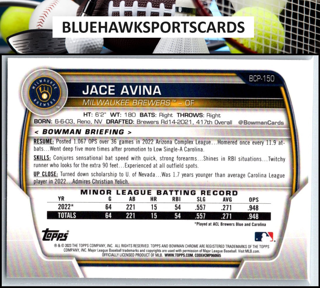2023 Bowman #BCP-150 Jace Avina Chrome Prospects