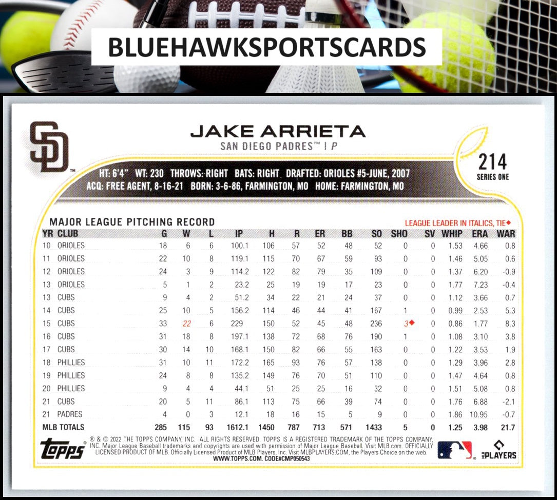 2022 Topps #214 Jake Arrieta
