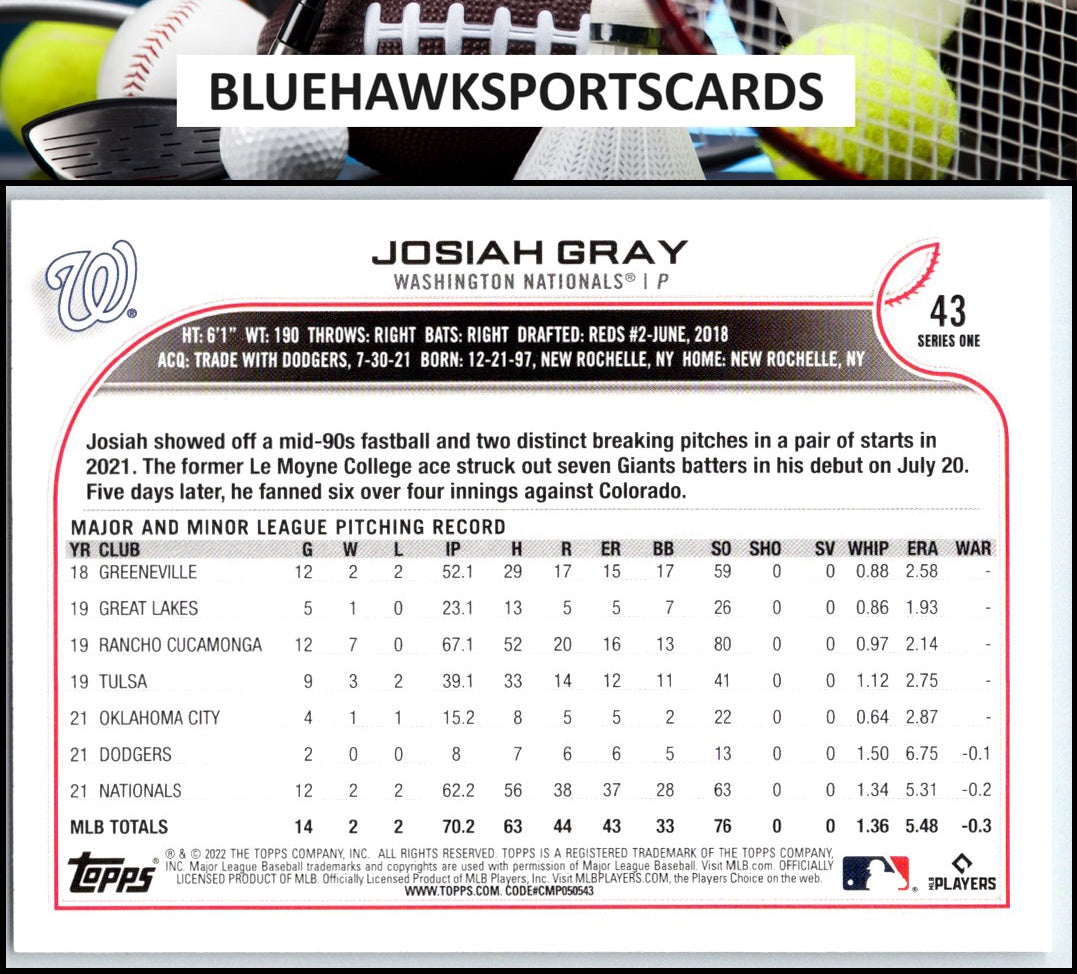 2022 Topps #43 Josiah Gray