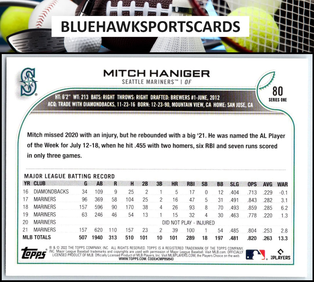 2022 Topps #80 Mitch Haniger