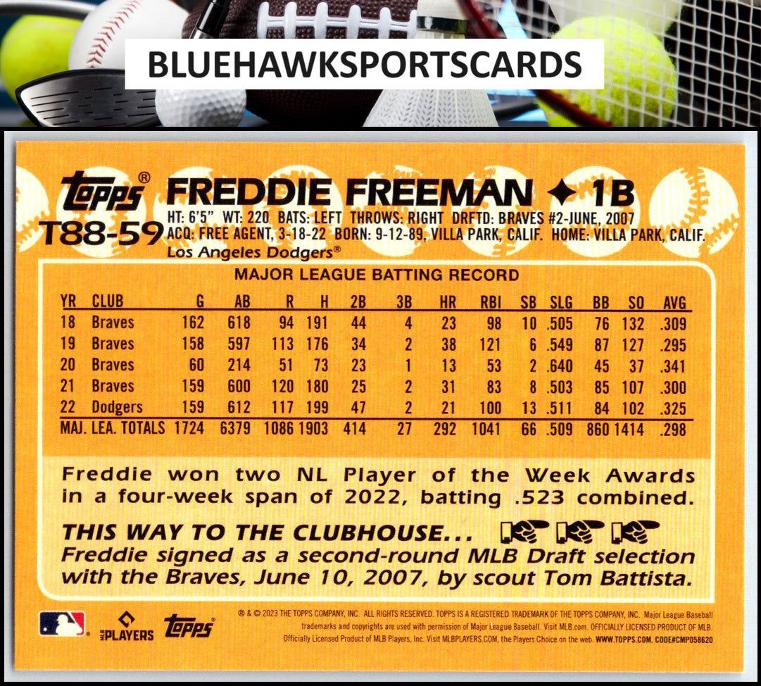 2023 Topps #T88-59 Freddie Freeman 1988 Baseball 35th Anniversary (Series One)