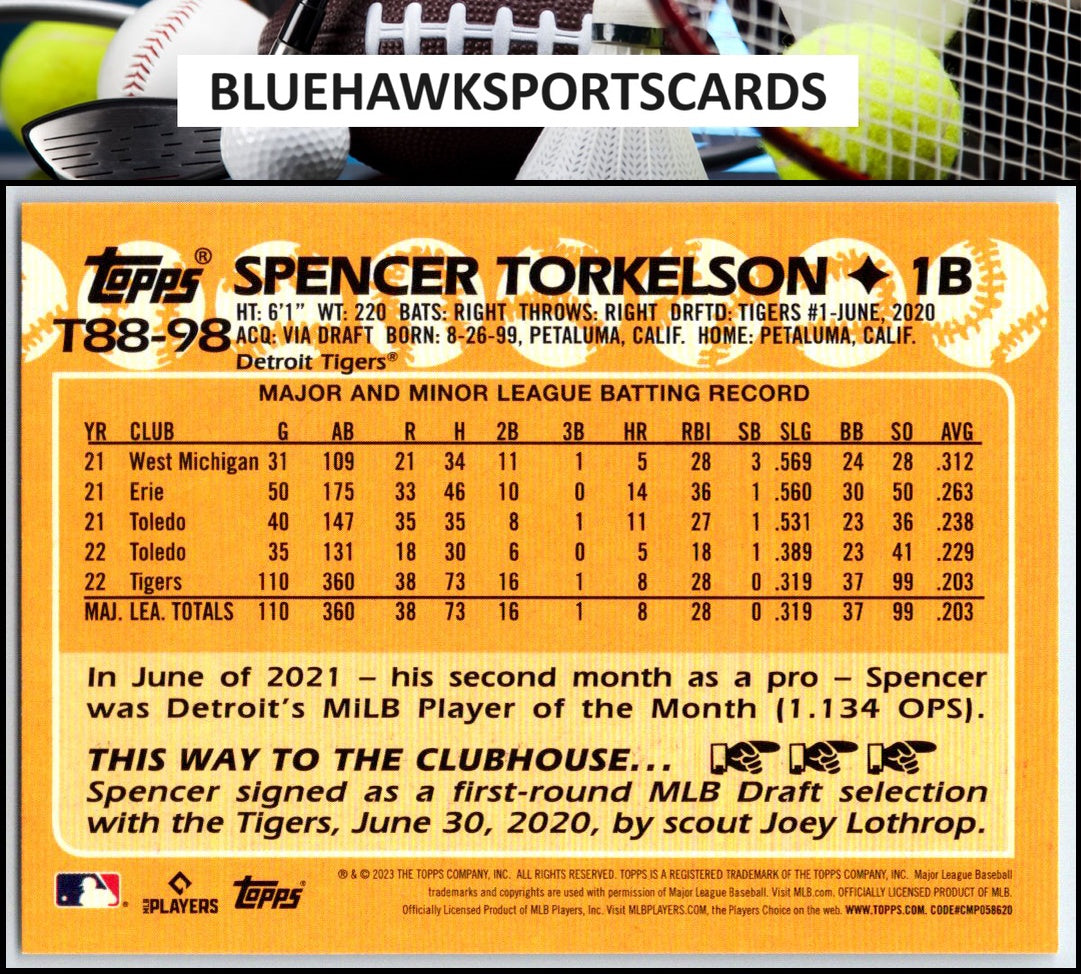 2023 Topps #T88-98 Spencer Torkelson 1988 Baseball 35th Anniversary (Series One)