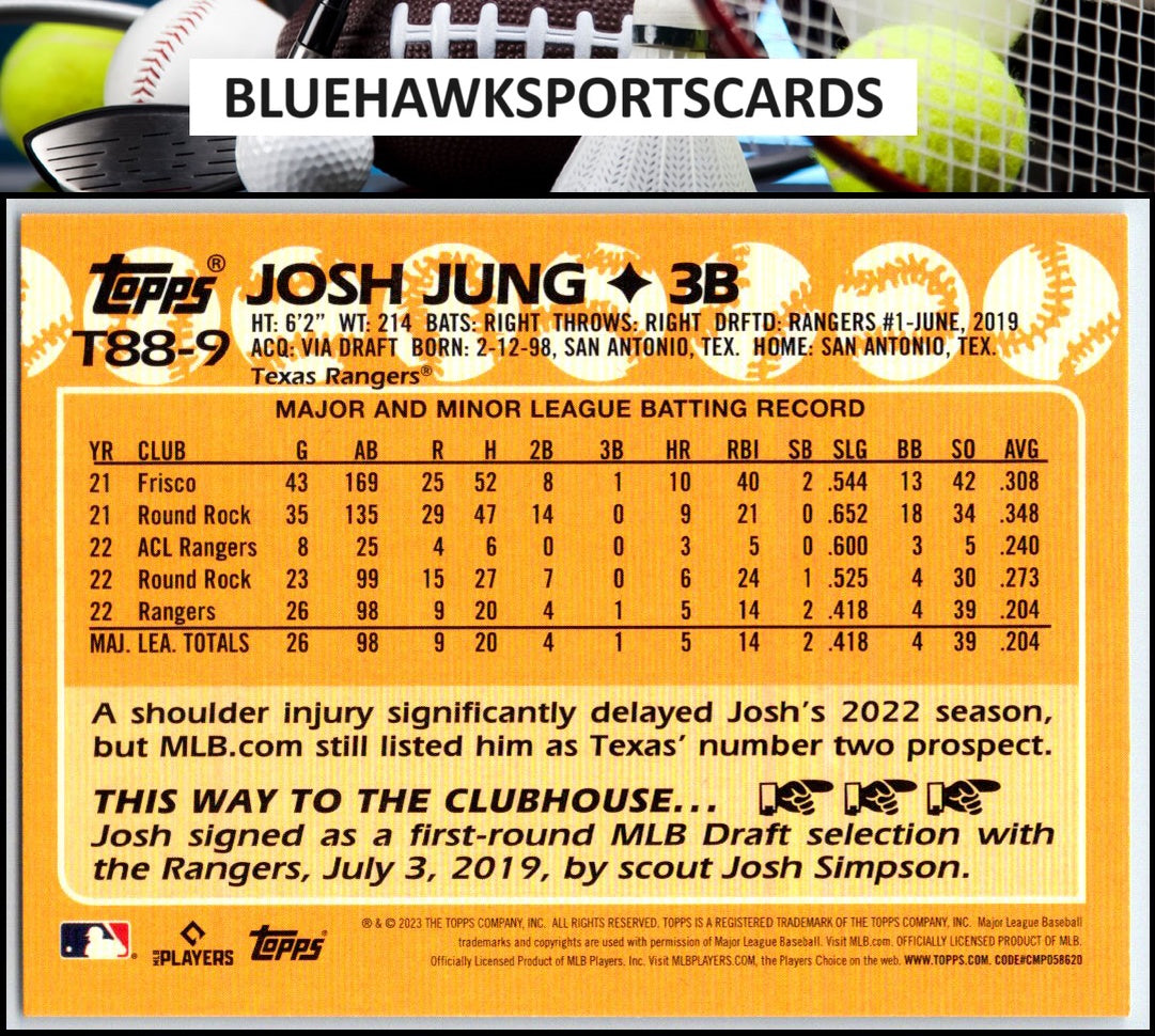 2023 Topps #T88-9 Josh Jung 1988 Topps Baseball 35th Anniversary (Series One)