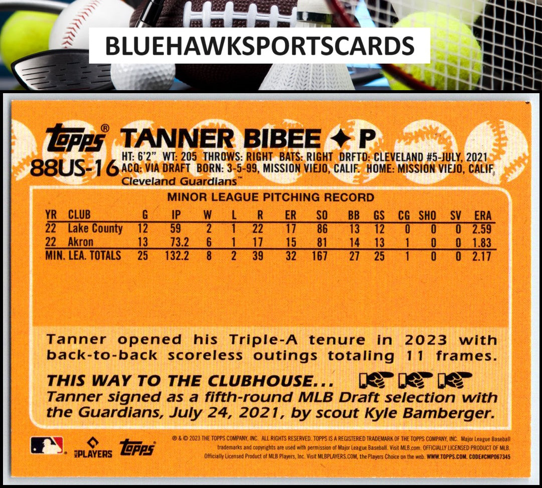 2023 Topps Update #88US-16 Tanner Bibee 1988 Topps Baseball 35th Anniversary