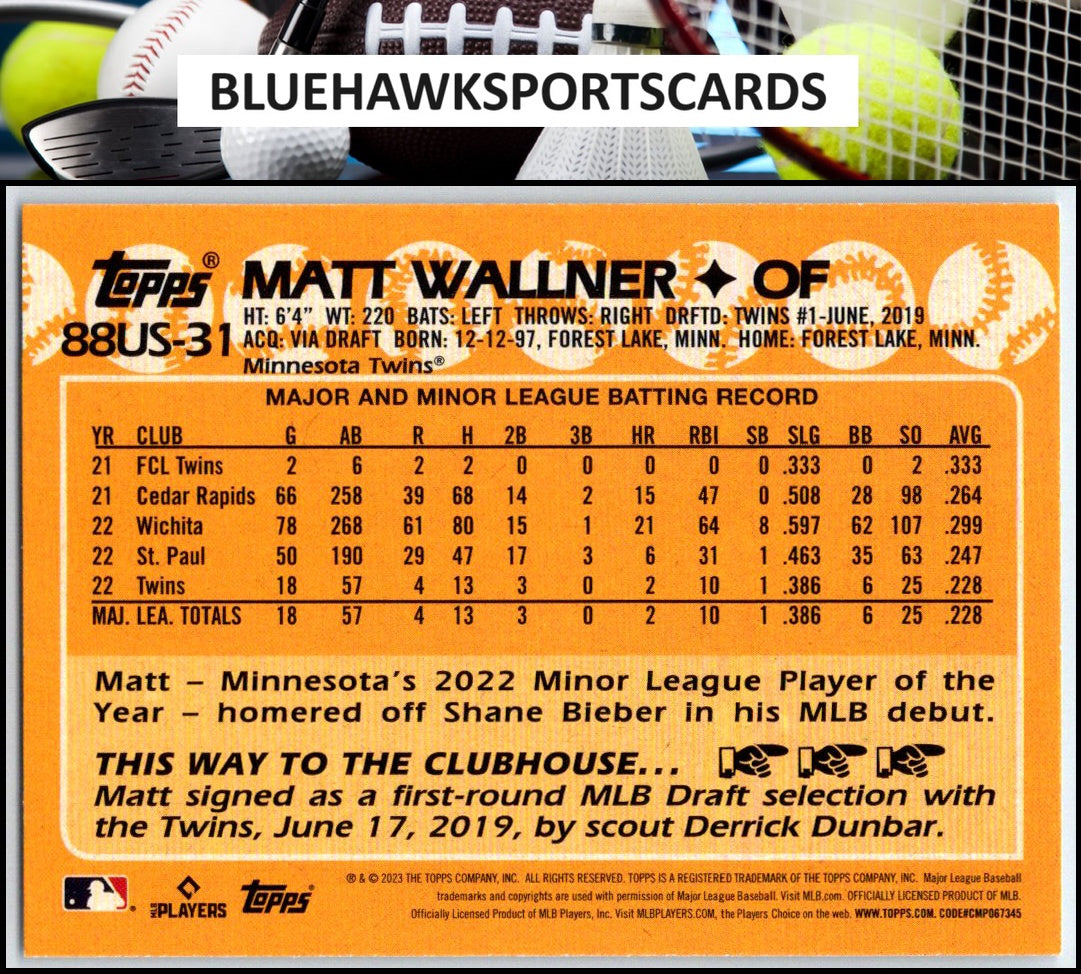 2023 Topps Update #88US-31 Matt Wallner 1988 Topps Baseball 35th Anniversary