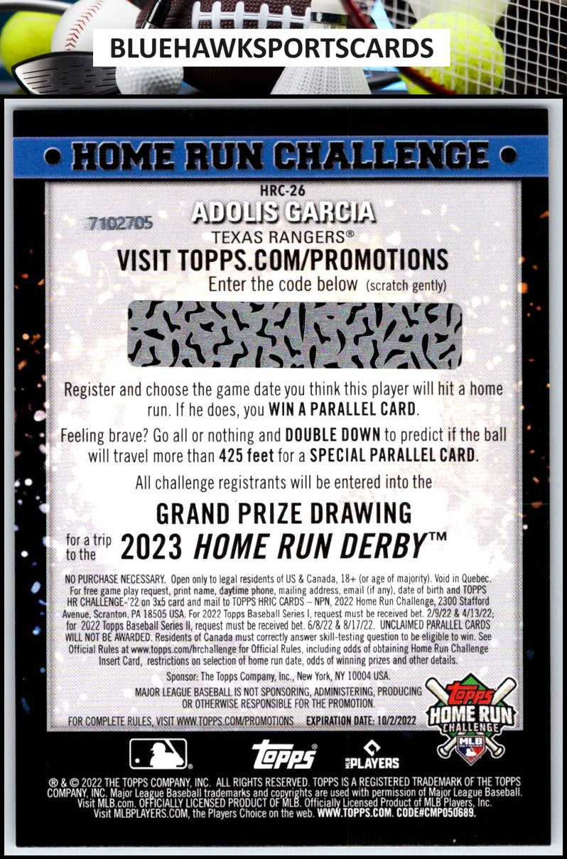 2022 Topps #HRC-26 Adolis Garcia Home Run Challenge Code Cards (Series One)