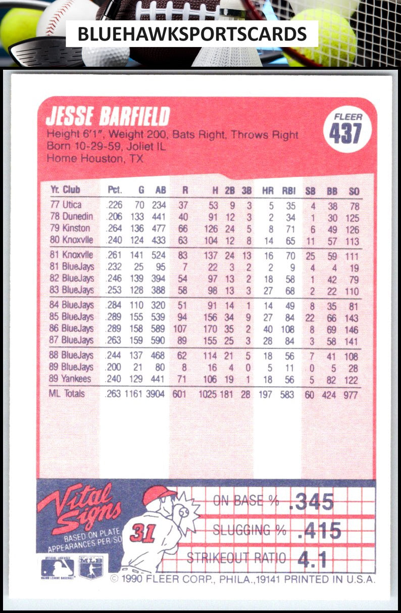 1990 Fleer #437 Jesse Barfield
