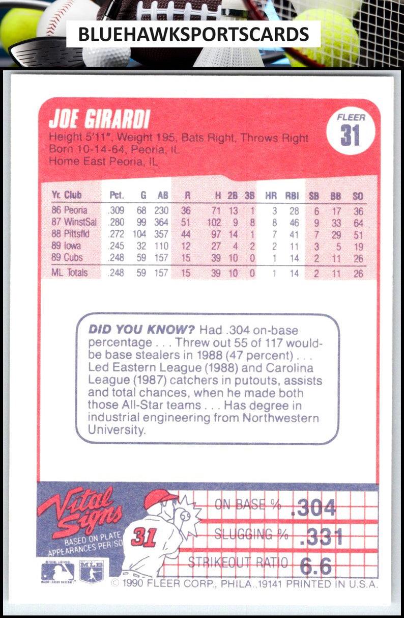 1990 Fleer #31b Joe Girardi