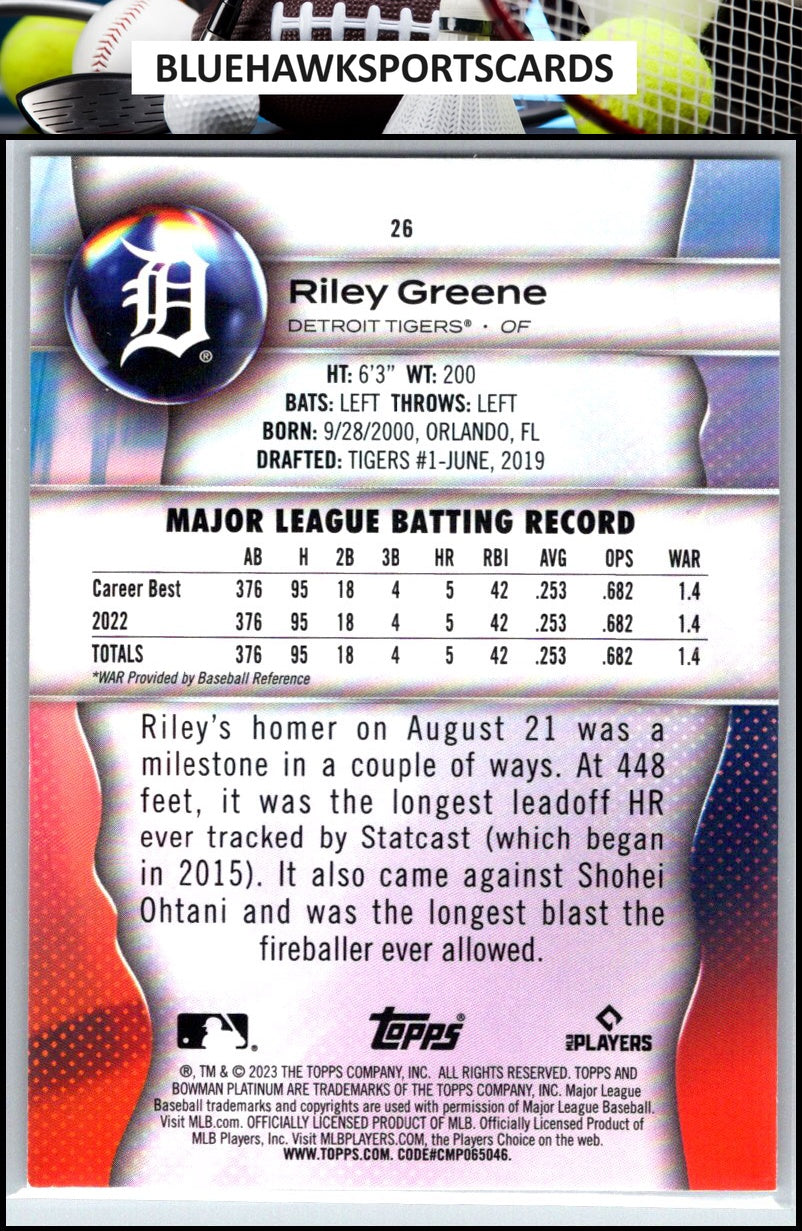 2023 Bowman Platinum #26 Riley Greene