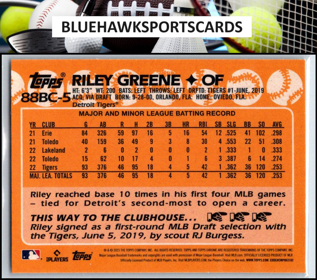 2023 Topps Chrome #88BC-5 Riley Greene 1988 Topps Baseball 35th Anniversary
