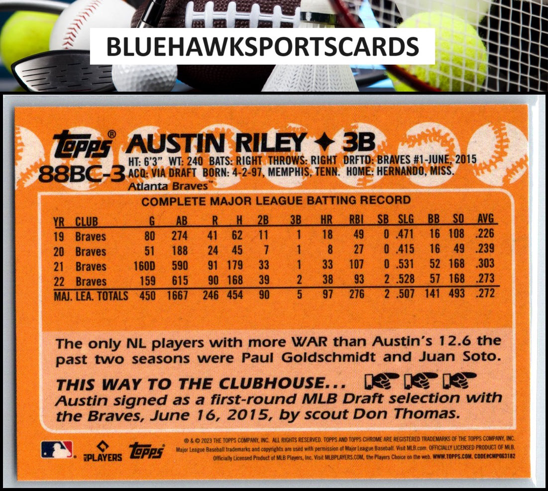 2023 Topps Chrome #88BC-3 Austin Riley 1988 Topps Baseball 35th Anniversary