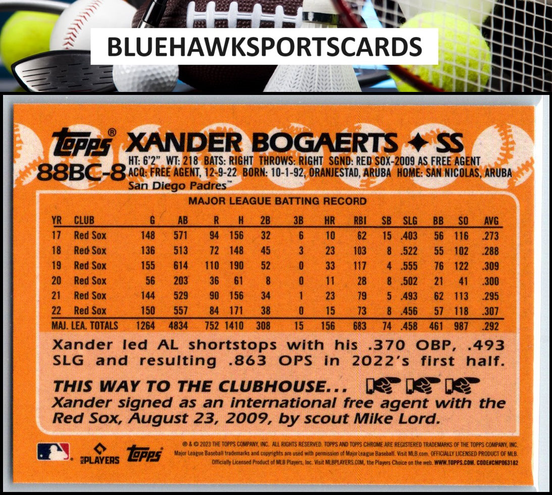 2023 Topps Chrome #88BC-8 Xander Bogaerts 1988 Topps Baseball 35th Anniversary