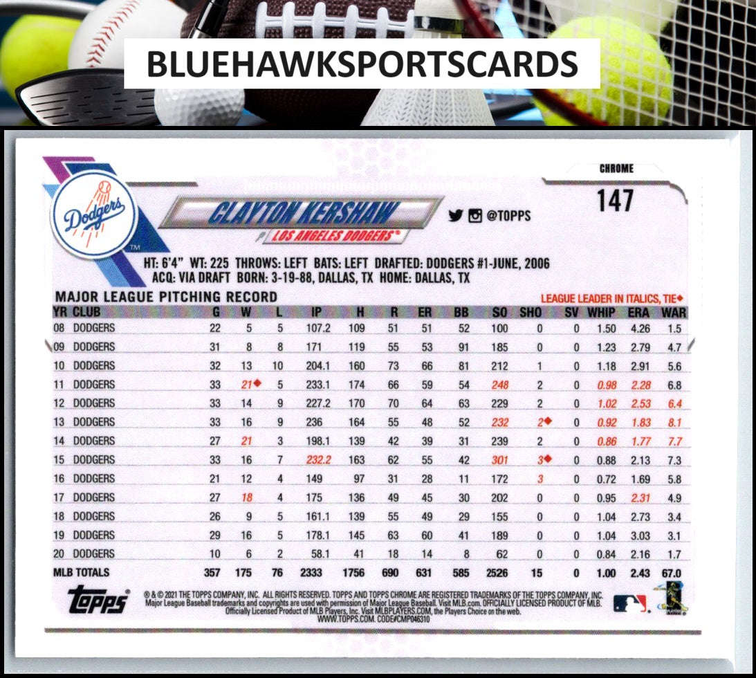 2021 Topps Chrome #147 Clayton Kershaw