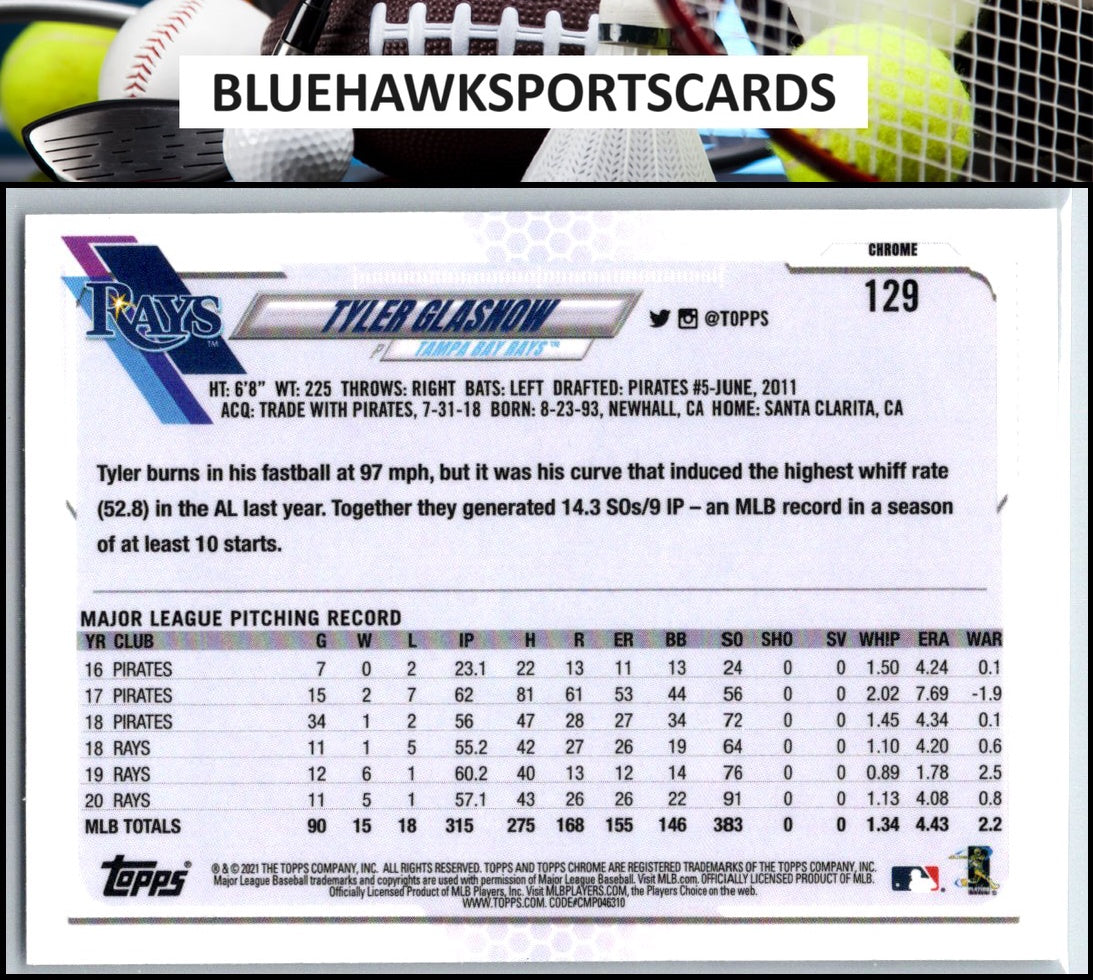 2021 Topps Chrome #129 Tyler Glasnow Prism Refractor