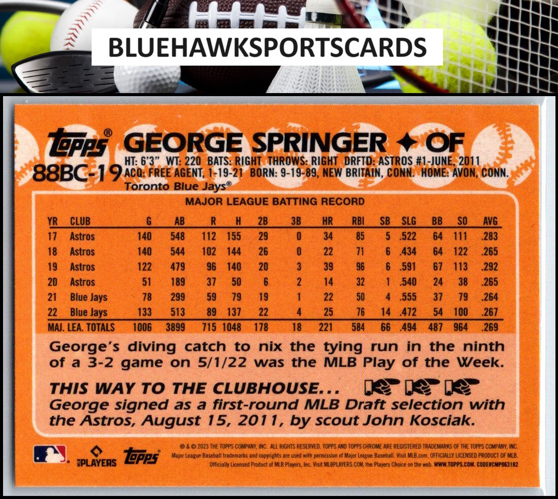 2023 Topps Chrome #88BC-19 George Springer 1988 Topps Baseball 35th Anniversary