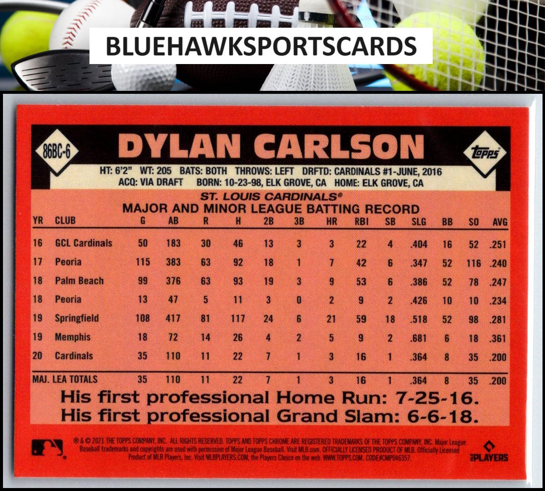 2021 Topps Chrome #86BC-6 Dylan Carlson 1986 Topps Baseball 35th Anniversary