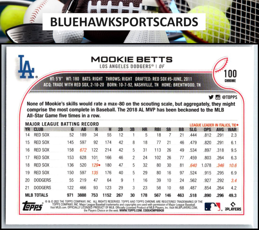 2022 Topps Chrome Sonic #100 Mookie Betts