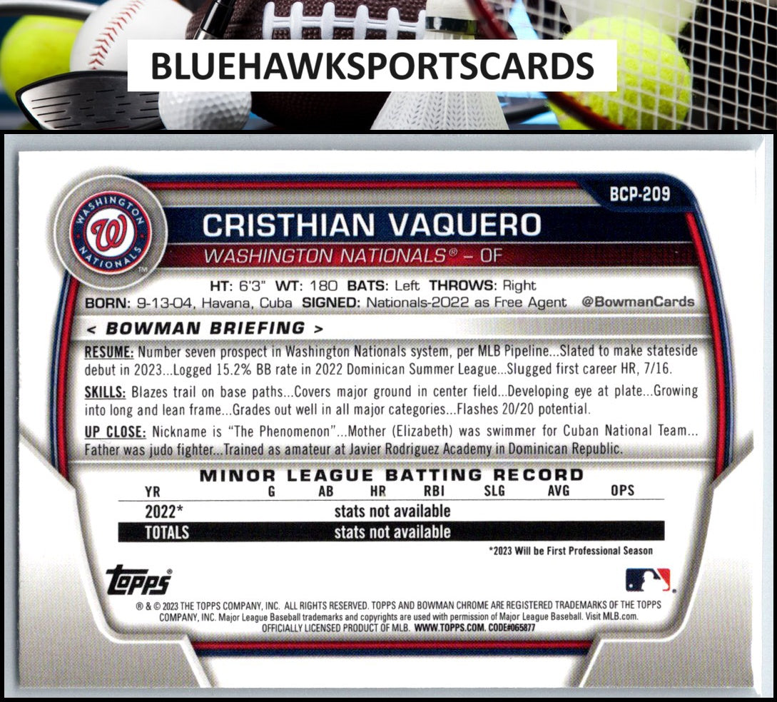 2023 Bowman Chrome #BCP-209 Cristhian Vaquero Prospects