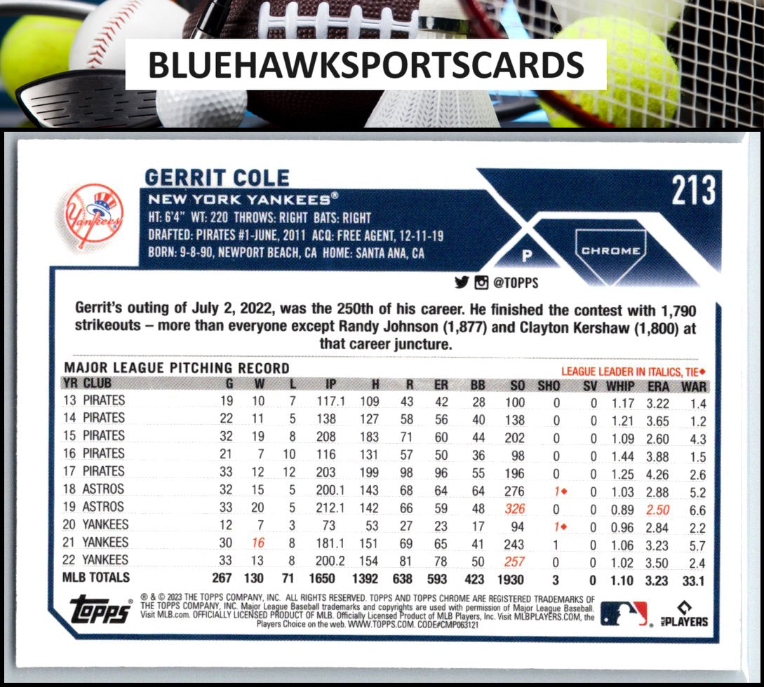 2023 Topps Chrome #213 Gerrit Cole Prism Refractors