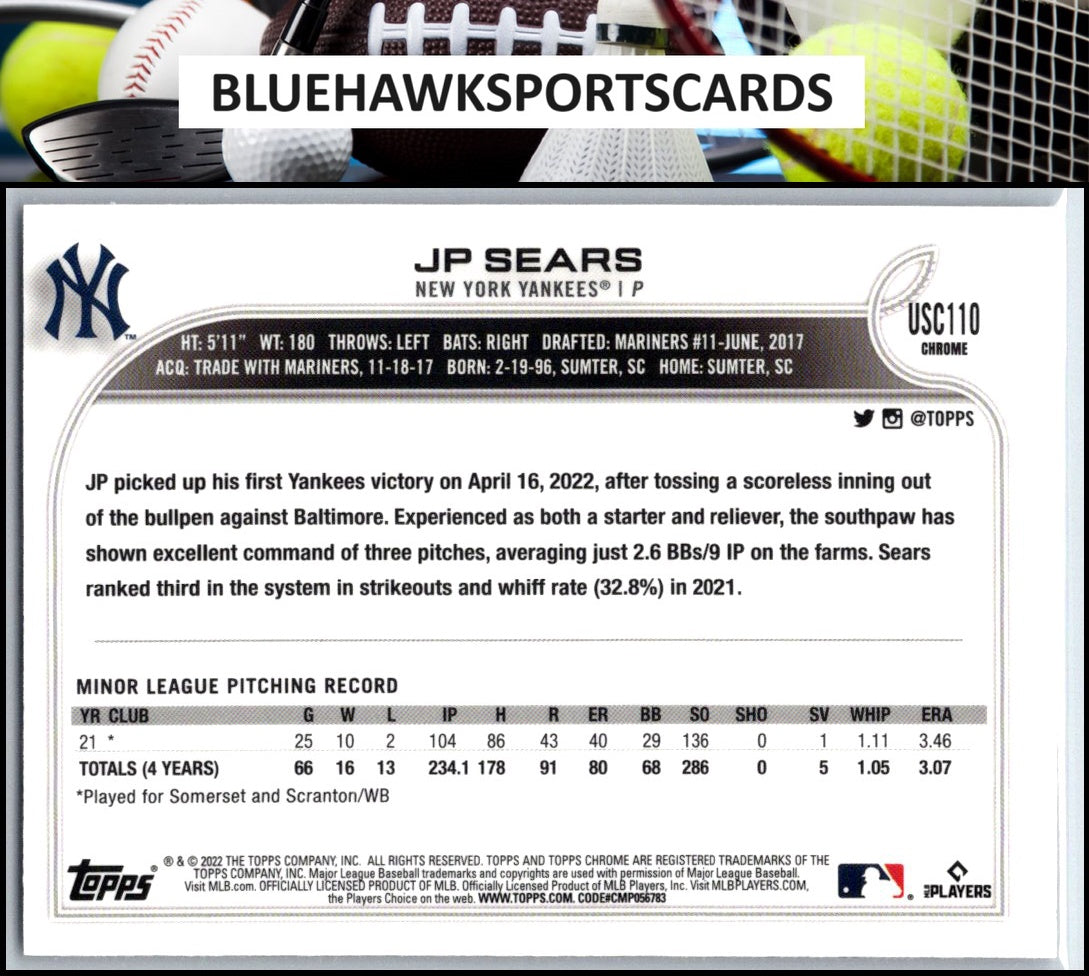2022 Topps Chrome Update #USC110 JP Sears Purple Refractor