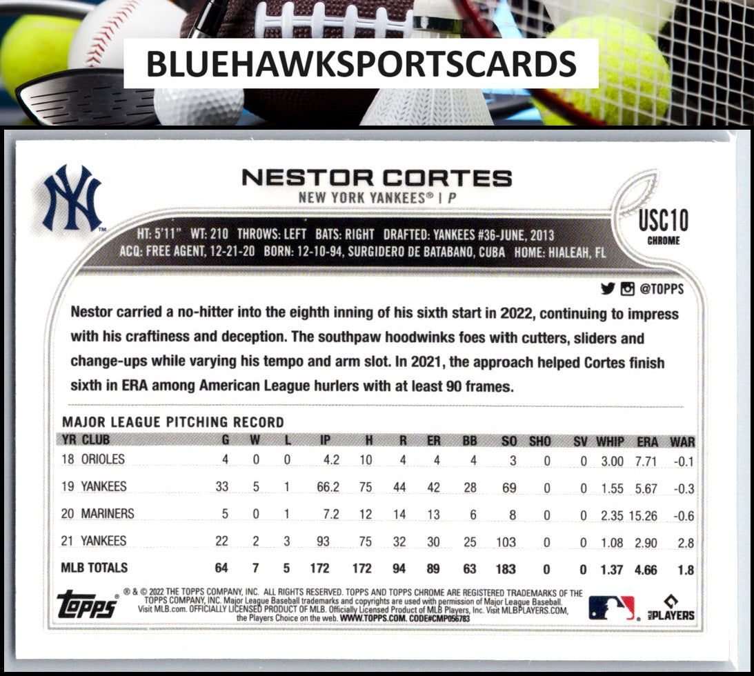 2022 Topps Chrome Update #USC10 Nestor Cortes Purple Refractor