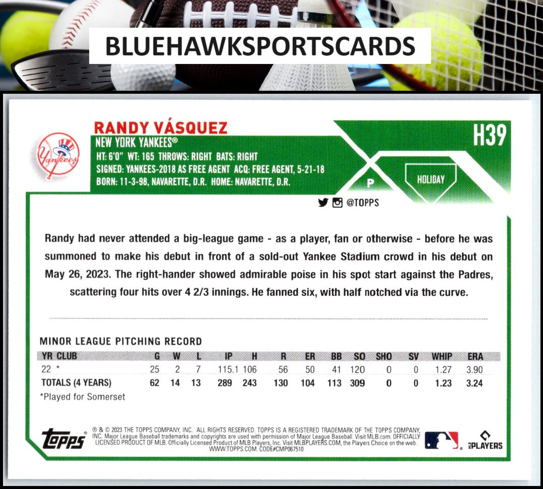 2023 Topps Holiday #H39 Randy Vásquez