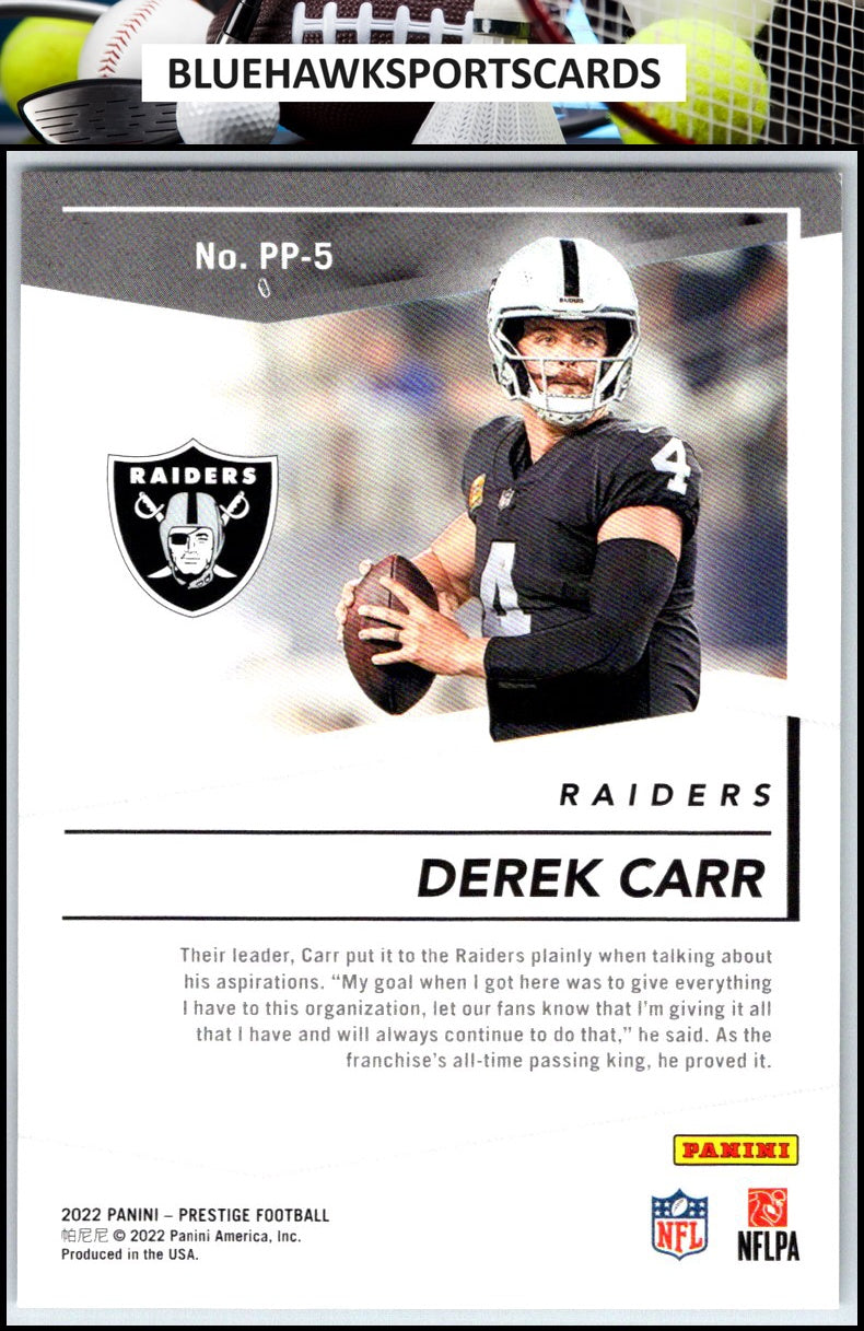 2022 Panini Prestige #PP-5 Derek Carr Prestigious Pros