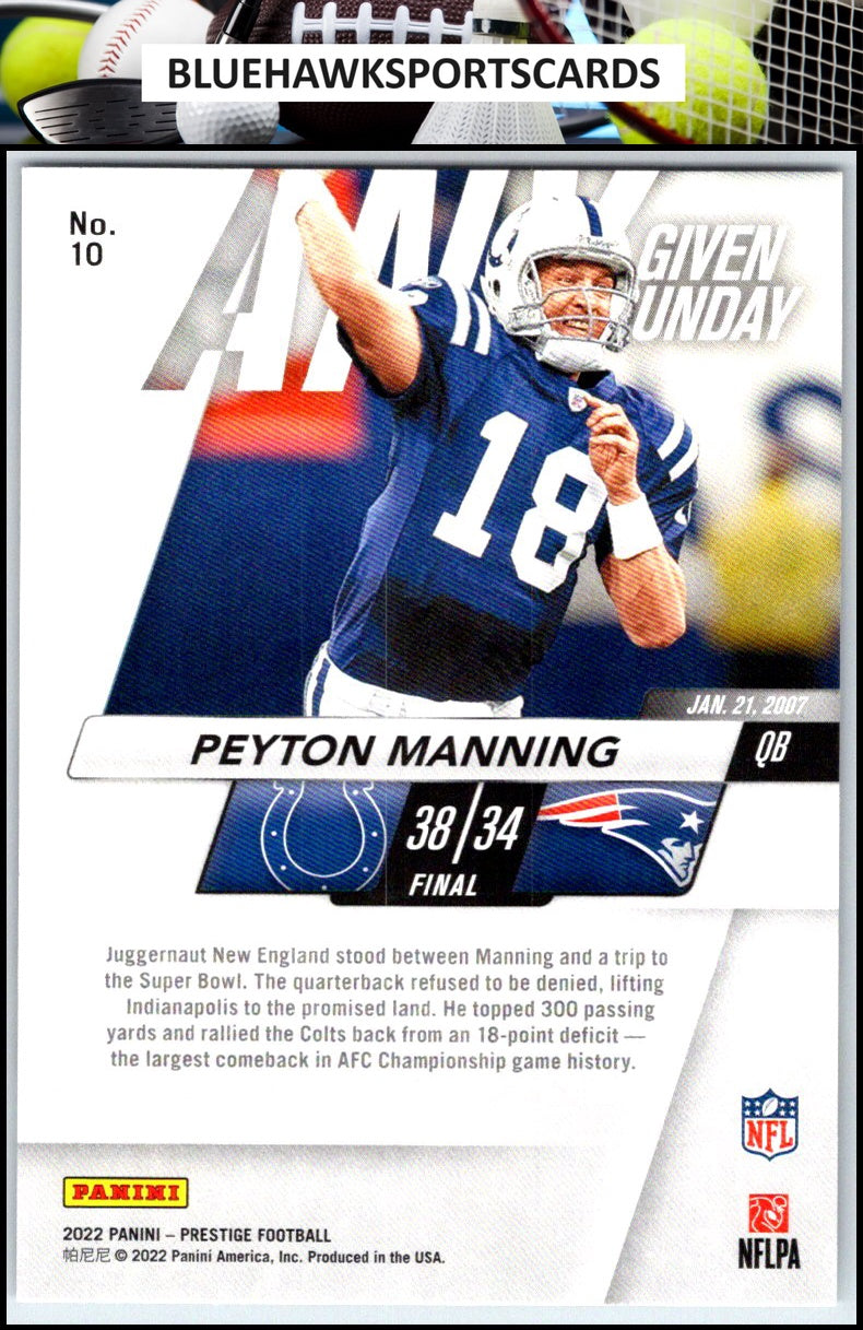 2022 Panini Prestige #10 Peyton Manning Any Given Sunday