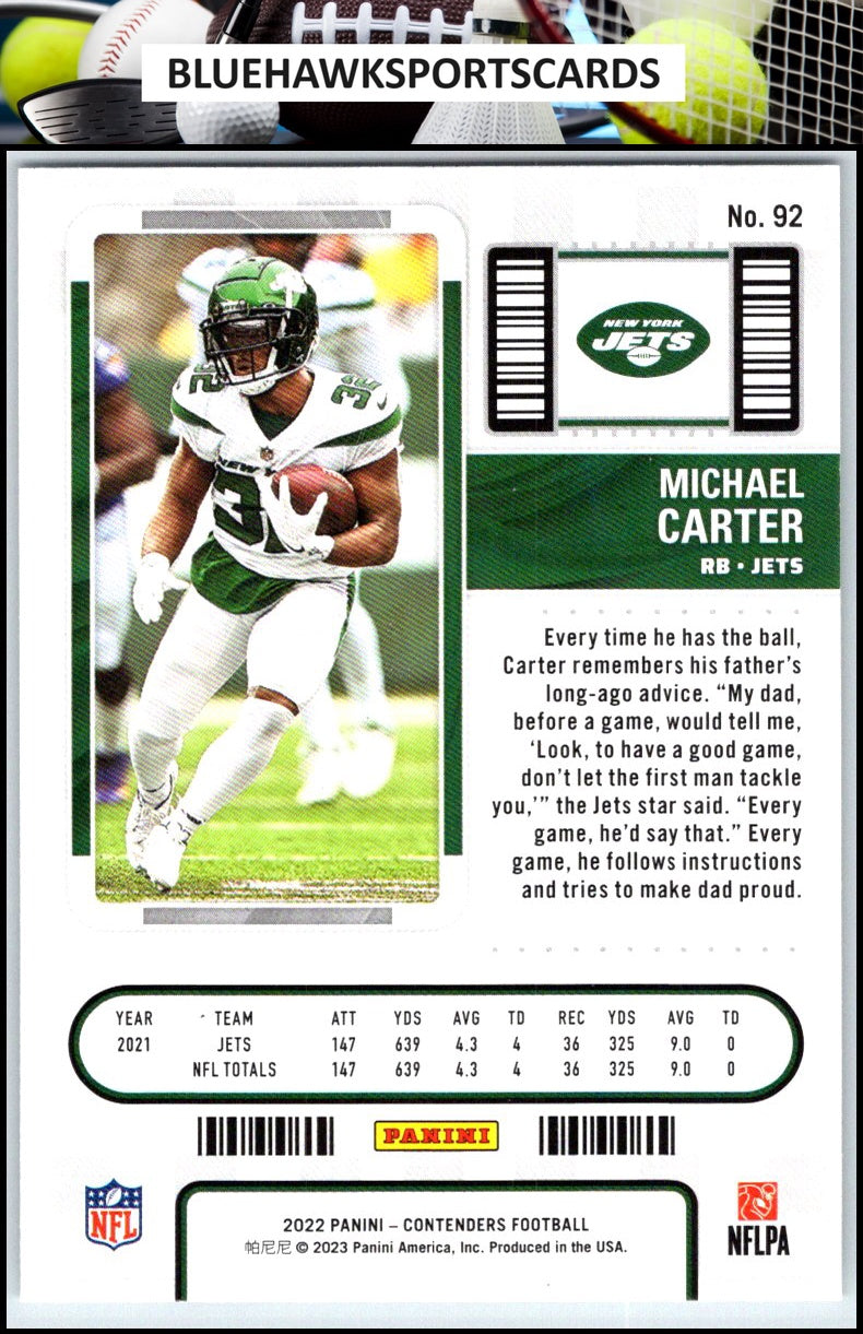 2022 Panini Contenders #92 Michael Carter