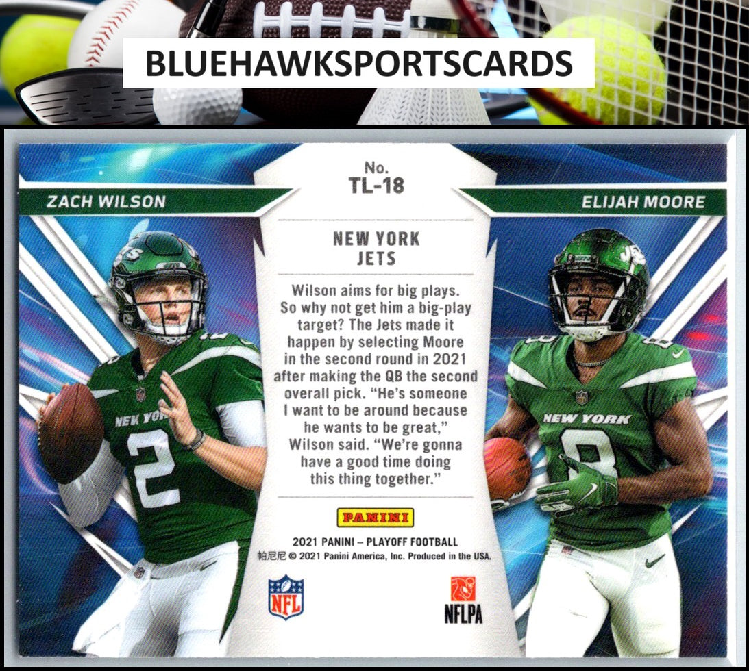 2021 Panini Playoff #TL-18 Zach Wilson / Elijah Moore UER Thunder & Lightning