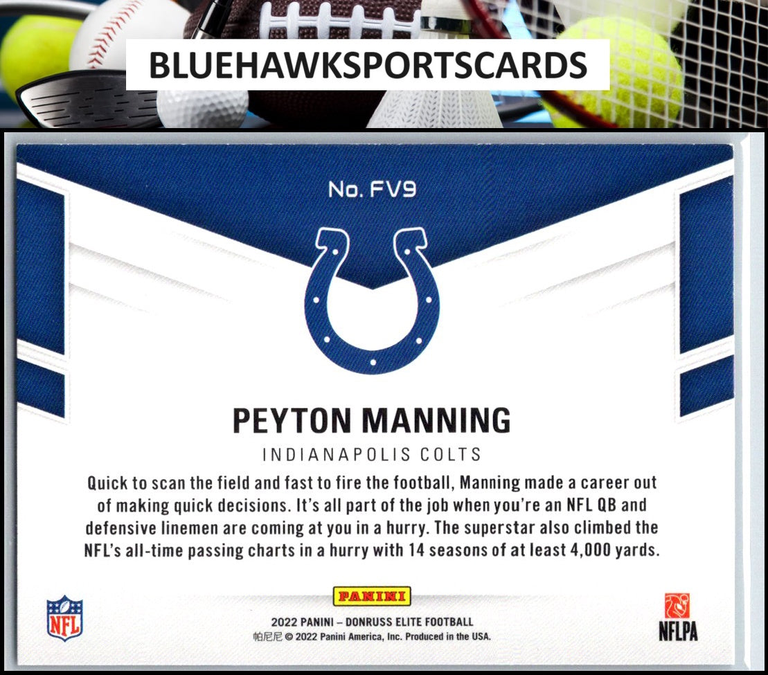 2022 Donruss Elite #FV9 Peyton Manning Field Vision Green Green border on photo