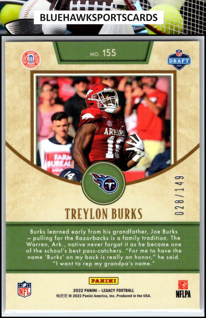 2022 Panini Legacy #155 Treylon Burks Premium Orange #/149