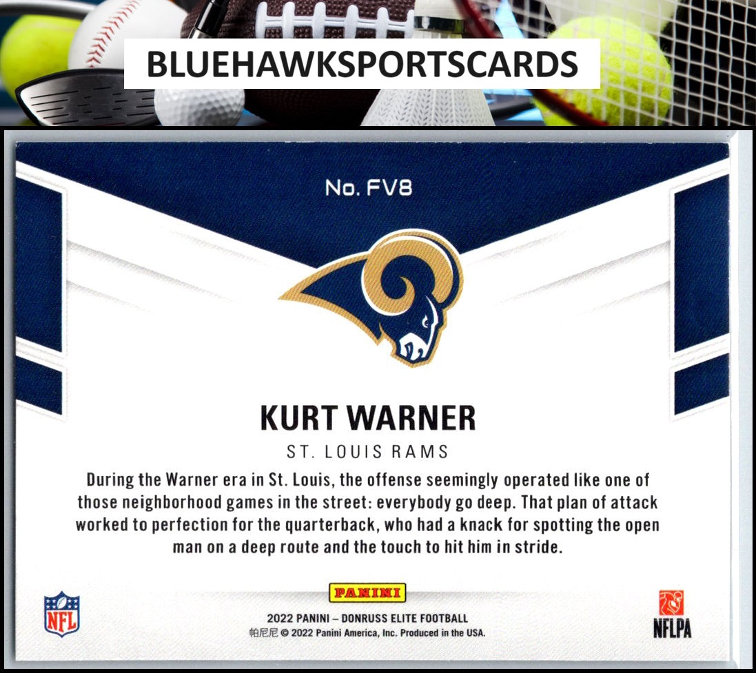2022 Donruss Elite #FV8 Kurt Warner Field Vision Green