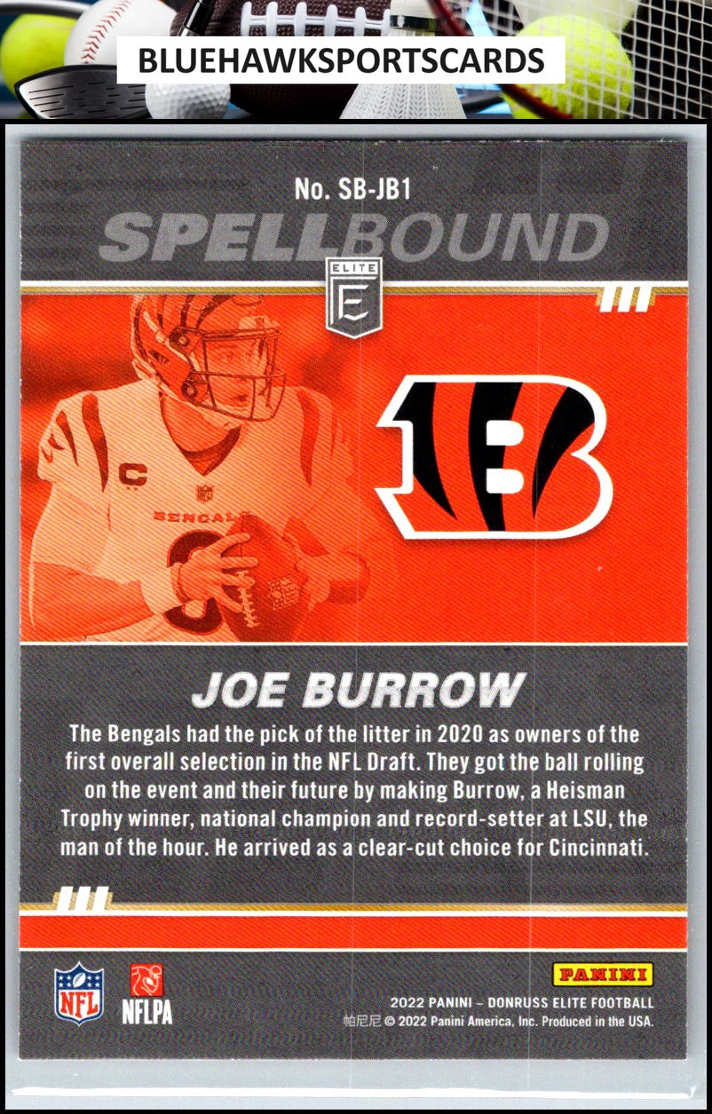 2022 Donruss Elite #SB-JB1 Joe Burrow Spellbound Green