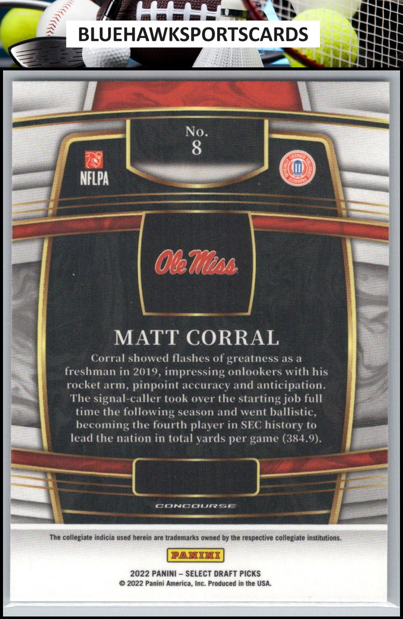 2022 Panini Select Draft Picks #8 Matt Corral Blue (Retail Base)