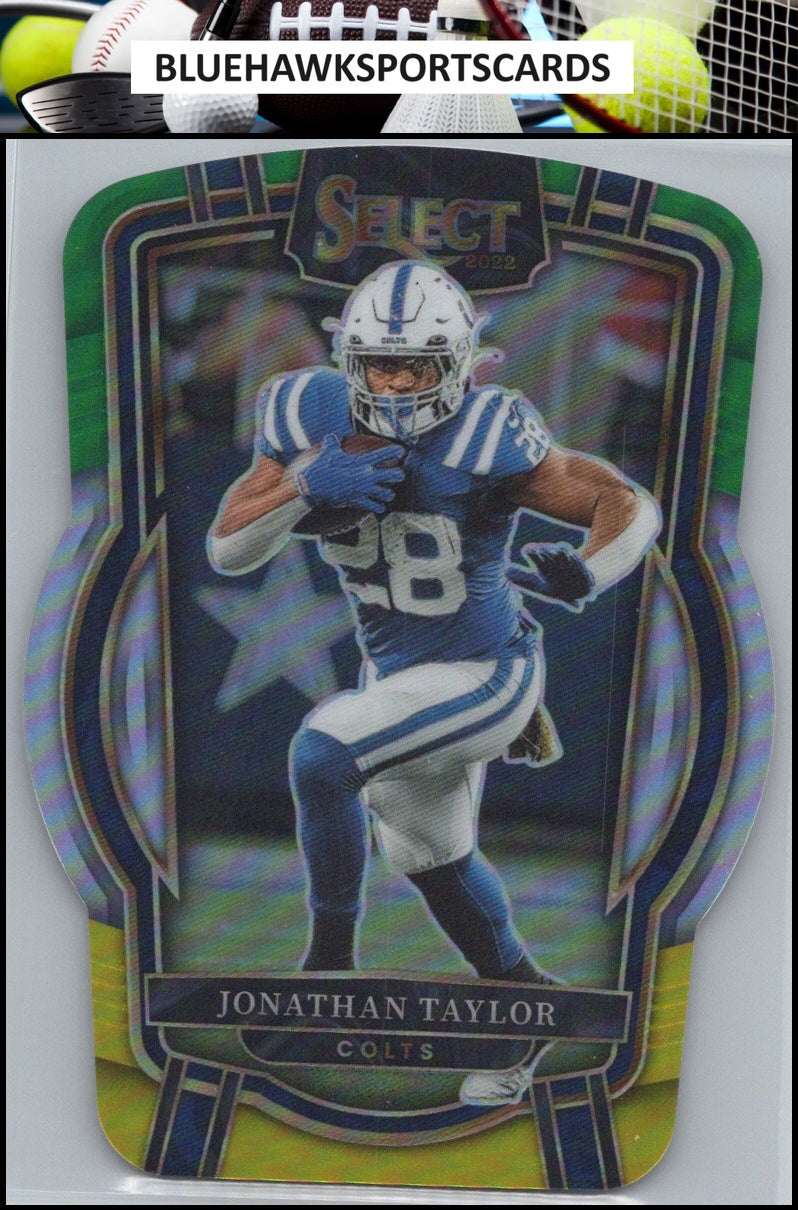 2022 Panini Select #258 Jonathan Taylor Green and Yellow Prizm Die Cut