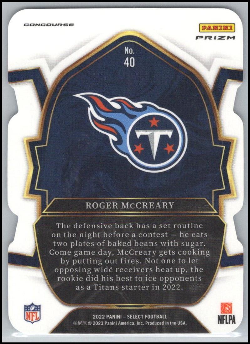 2022 Panini Select #40 Roger McCreary Silver Prizm Die Cut