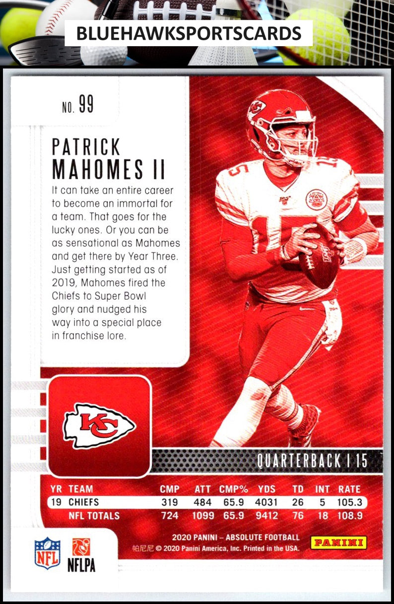 2020 Panini Absolute #99 Patrick Mahomes II Yellow