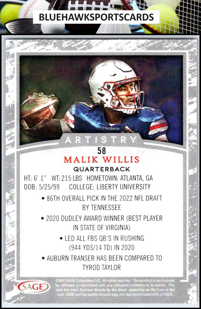 2022 SAGE Artistry #58 Malik Willis Silver