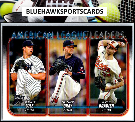 2024 Topps #324 American League Leaders ERA (Gerrit Cole / Sonny Gray / Kyle Bradish)