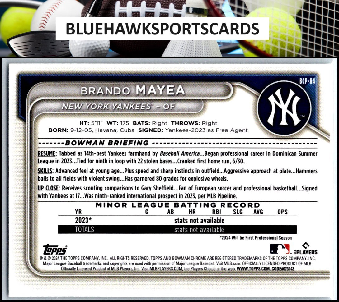 2024 Bowman #BCP-84 Brando Mayea Chrome Prospects