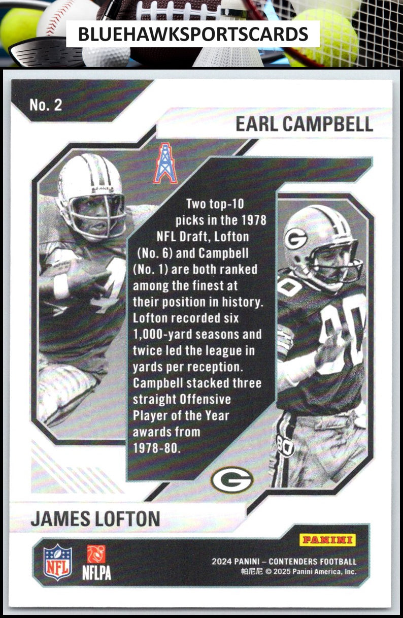 2024 Panini Contenders #2 Earl Campbell / James Lofton Historic Draft Class