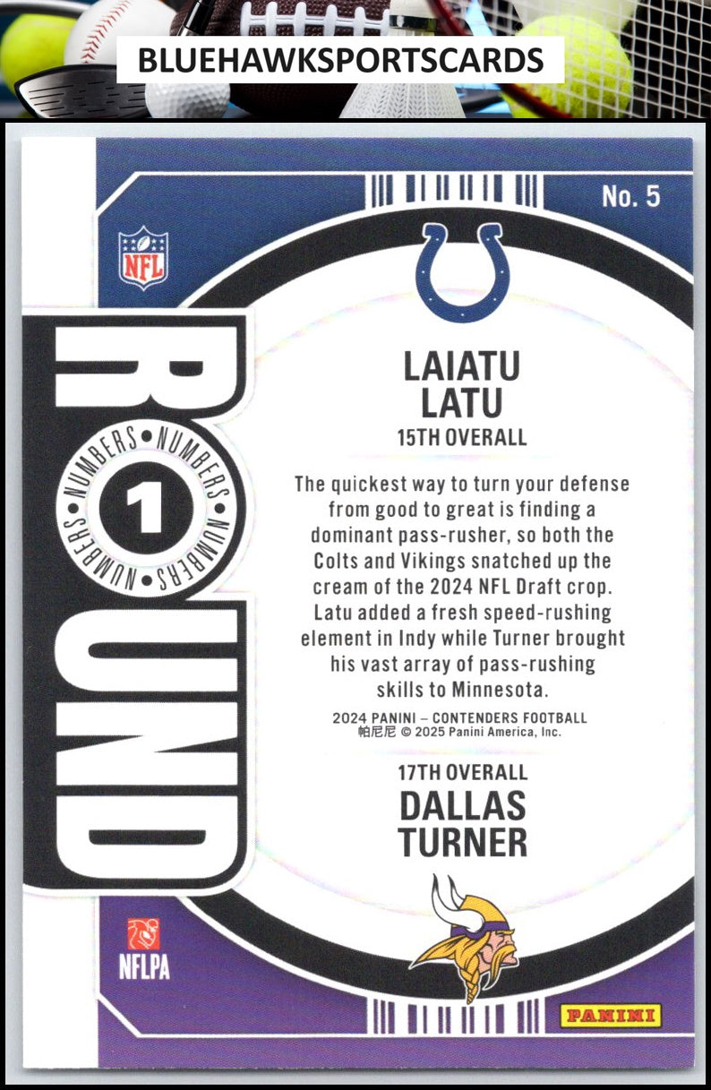 2024 Panini Contenders #5 Dallas Turner / Laiatu Latu Round Numbers