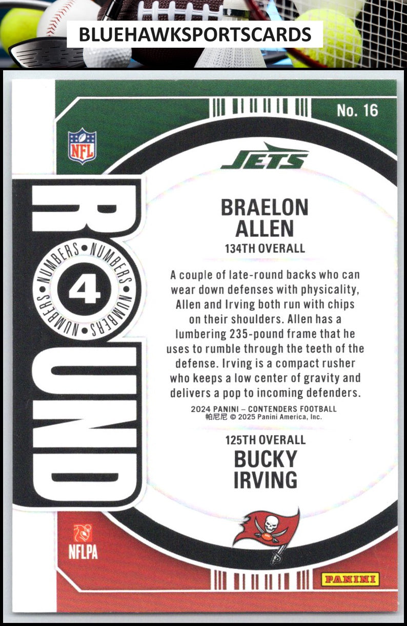 2024 Panini Contenders #16 Braelon Allen / Bucky Irving Round Numbers