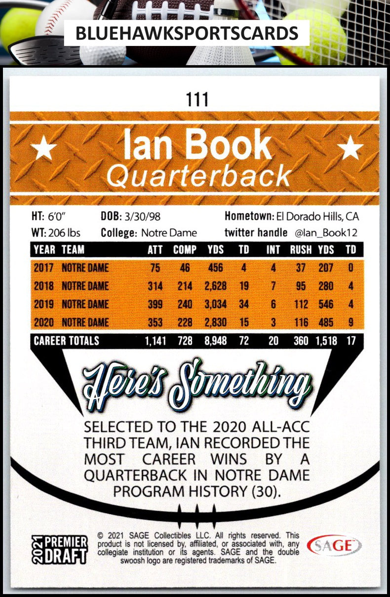 2021 SAGE Premier Draft #111 Ian Book Gold