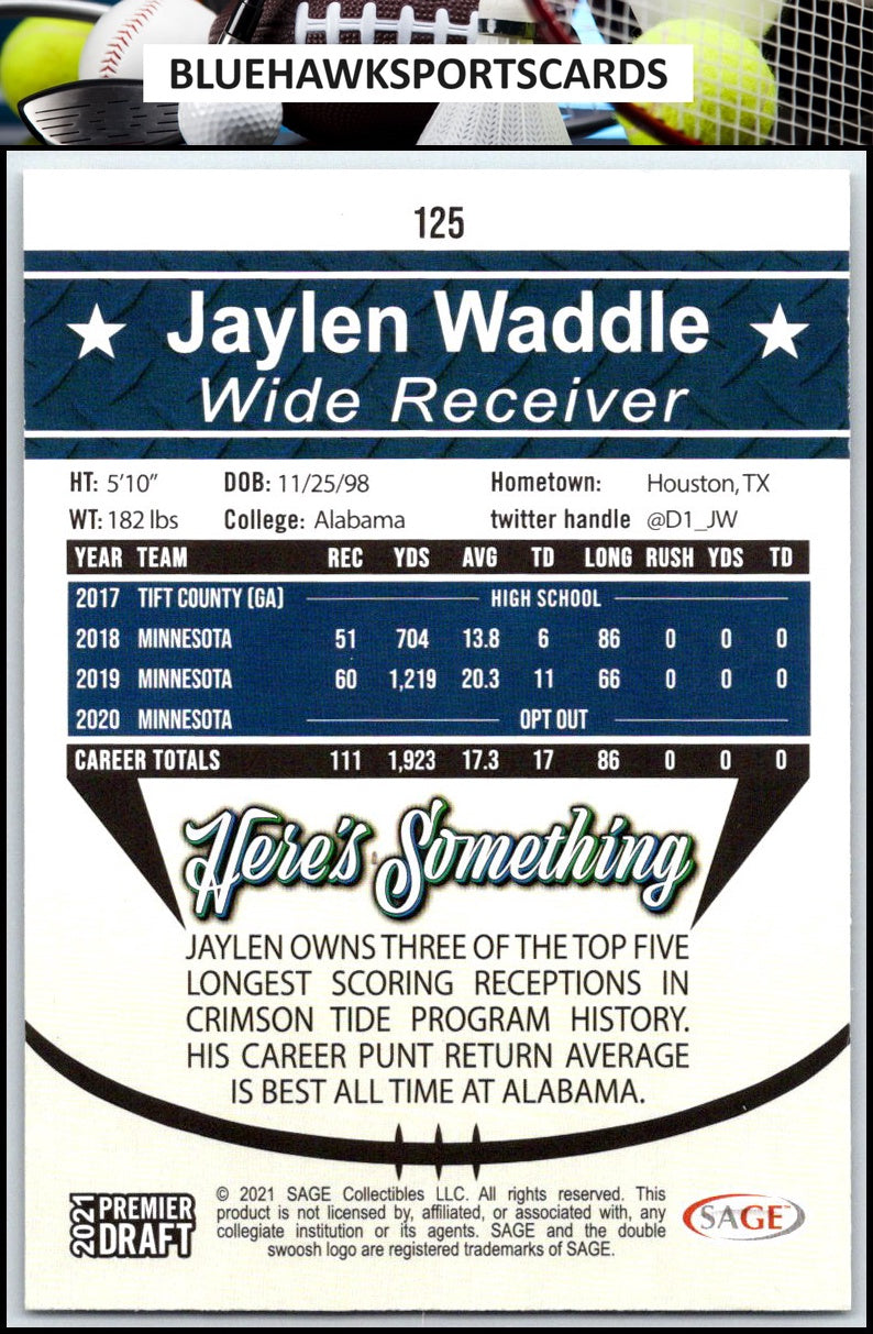 2021 SAGE Premier Draft #125 Jaylen Waddle