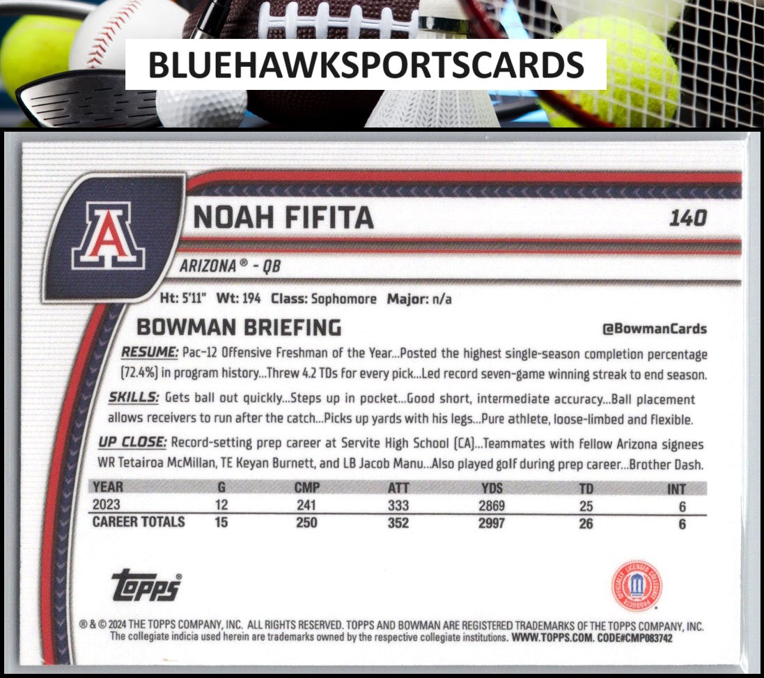 2024 Bowman University Chrome #140 Noah Fifita