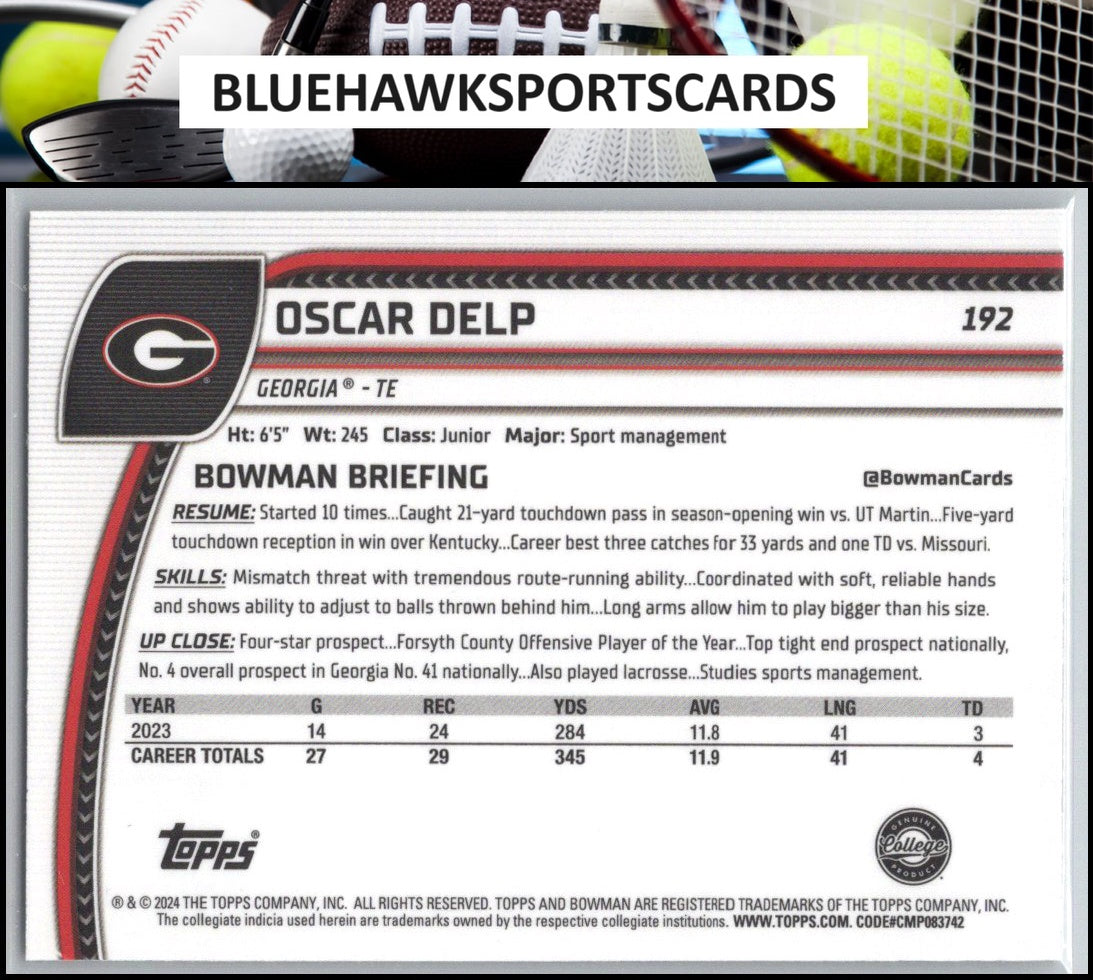 2024 Bowman University Chrome #192 Oscar Delp