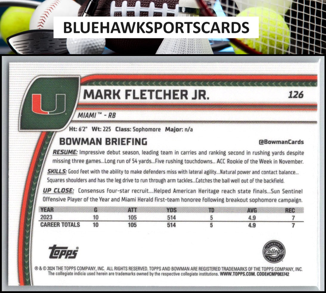 2024 Bowman University Chrome #126 Mark Fletcher Jr.