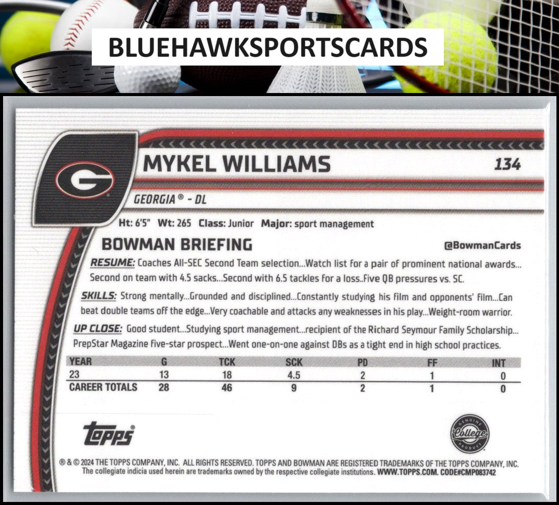 2024 Bowman University Chrome #134 Mykel Williams